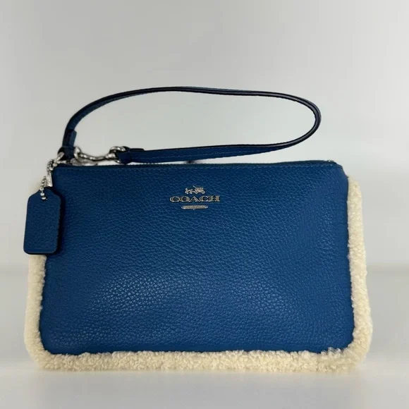 COACH Blue Extra Large Leather Sherpa Wristlet
